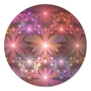 Bed Of Flowers Colorful Shiny Abstract Fractal Art Classic Round Sticker