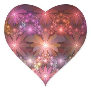 Bed Of Flowers Colorful Shiny Abstract Fractal Art Heart Sticker