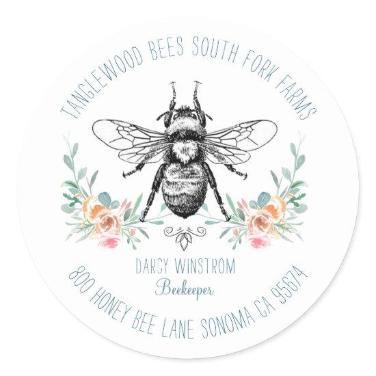 Bee Apiary Beekeeper Business Return Address Classic Round Sticker