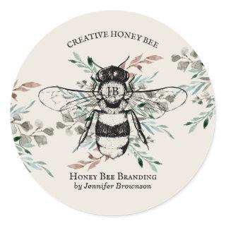 Bee Apiary Flower Honey Ivory Boho Blush Classic Round Sticker
