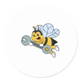 Bee as Mechanic with Wrench Classic Round Sticker