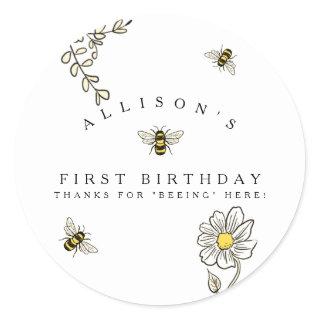 Bee Bumble Bee Birthday Classic Round Sticker