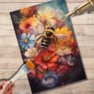 Bee Floral Vibrant Colors Decoupage Paper