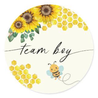 Bee Gender Reveal Party Team Boy Classic Round Sticker