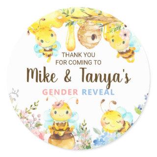 Bee gender reveal thank you stickers, bumblebee. classic round sticker