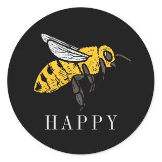 Bee Happy Custom Insect Illustration Classic Round Sticker