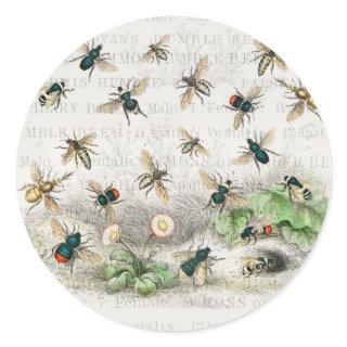 Bee Honey Worker Queen Bees Antique  Classic Round Sticker