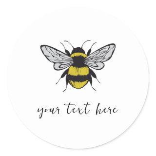 Bee Illustration – add your own text  Classic Round Sticker