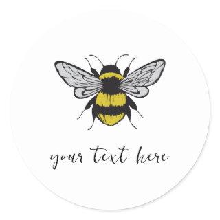 Bee Illustration – add your own text  Classic Round Sticker