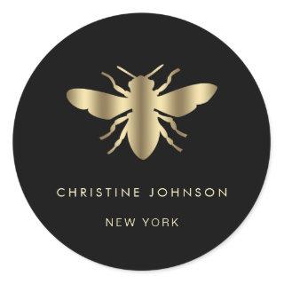 bee logo on black classic round sticker