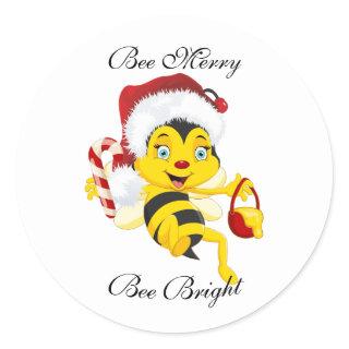 Bee Merry Christmas Cartoon Classic Round Sticker
