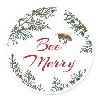 Bee Merry Honeybee Holiday Sticker Red Text