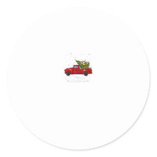 Bee Riding Red Truck Merry Christmas X-as Ugly Classic Round Sticker