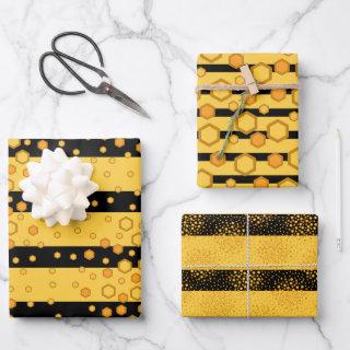 Bee Stripe Patterns Yellow and Black with Hexagons  Sheets