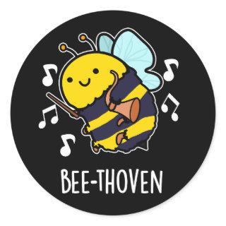 Bee-thoven Funny Music Bee Pun Dark BG Classic Round Sticker