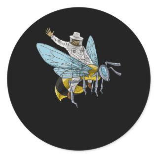 Beekeeper On Honeybee bee keeper Funny Classic Round Sticker