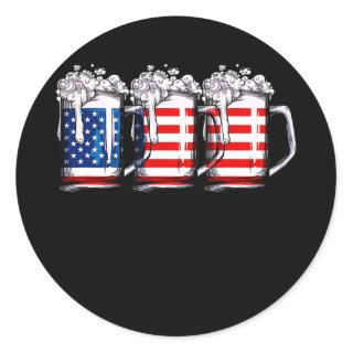 Beer 4th Of July Men Women American Flag Drinking Classic Round Sticker