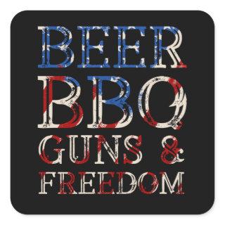 Beer BBQ Guns Freedom Square Sticker