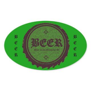 Beer Bottle Cap Green Oval Sticker