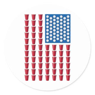 Beer Pong Drinking Game American Flag Classic Round Sticker