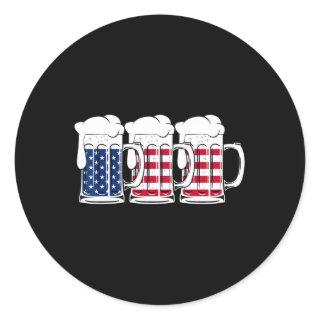 Beer Usa Flag Merica Drinking American Men Women 4 Classic Round Sticker
