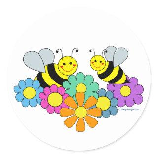 Bees & Flowers Classic Round Sticker