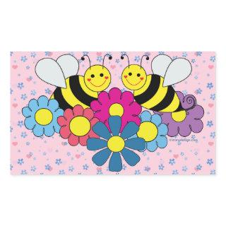 Bees & Flowers Design Illustration Rectangular Sticker