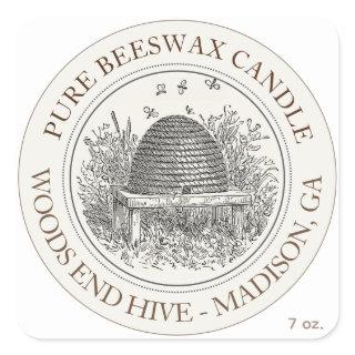 Beeswax Candle Skep with Bees Ivory  Square Sticker