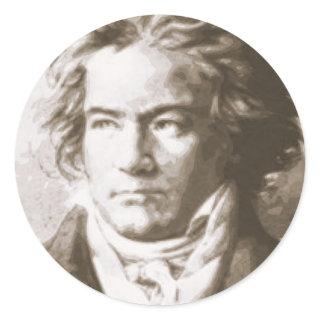 Beethoven In Sepia Classic Round Sticker