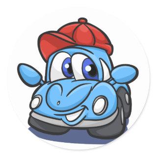 Beetle blue cartoon car  - Choose background color Classic Round Sticker