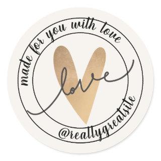 Beige Aesthetic Gold Made With Love Circle Sticker