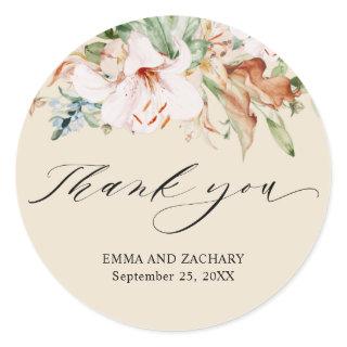 Beige and Earthy Blooms Wedding Thank You Favor Classic Round Sticker