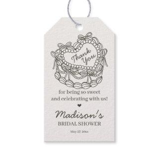 Beige Bow Retro Heart Coquette Cake Bridal Shower Gift Tags