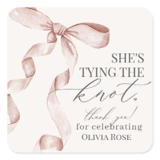 Beige Bow Tying the Knot Bridal Shower Party Favor Square Sticker