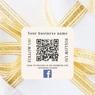 Beige business qr code Facebook Square Sticker
