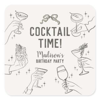 Beige Cocktail Retro Birthday Party Envelope Favor Square Sticker