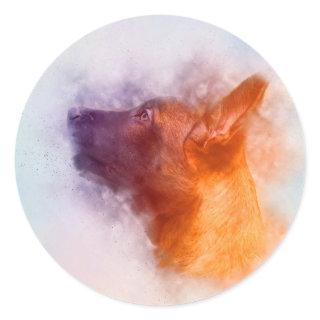 Belgian Malinois Puppy Painting - Mechelaar Classic Round Sticker