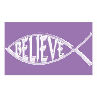 Believe Fish Lavender Rectangular Sticker