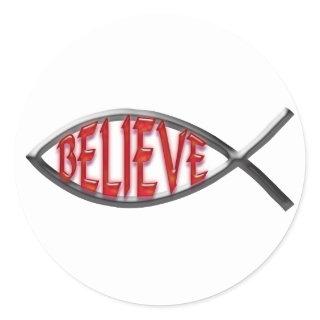 Believe Fish- Red Classic Round Sticker