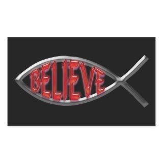 Believe Fish - Red Rectangular Sticker