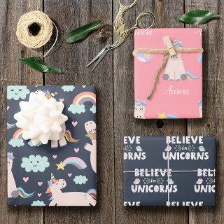 Believe in Unicorns Blue and Pink Girl Pattern Kid  Sheets