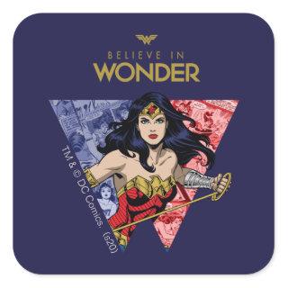"Believe In Wonder" Wonder Woman Lasso Comic Logo Square Sticker