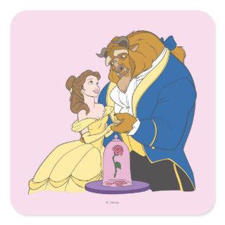Belle and Beast Holding Hands Square Sticker