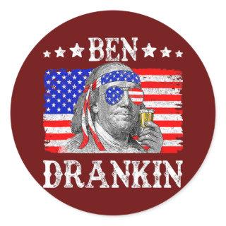 Ben Drankin 4th Of July Benjamin Franklin Men Classic Round Sticker