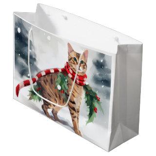 Bengal Cat in Snow Christmas  Large Gift Bag