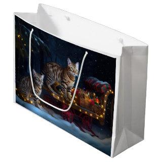 Bengal Cat Snowy Sleigh Ride Christmas Decor  Large Gift Bag
