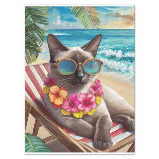 Bennigan Soaks Up Rays, Beachy Siamese Cat Tissue Paper