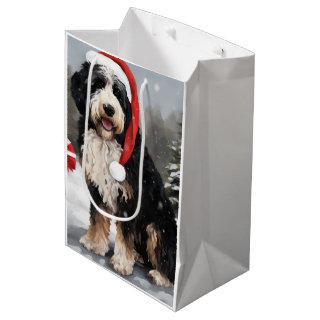 Bernedoodle Dog in Snow Christmas  Medium Gift Bag