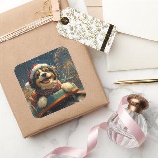 Bernedoodle Dog Roller Coaster Christmas  Square Sticker