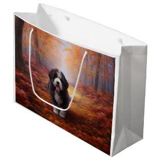 Bernedoodle in Autumn Leaves Fall Inspire  Large Gift Bag
